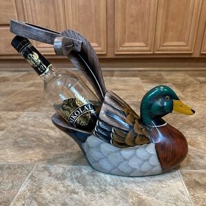 Vintage RARE Mallard Duck Wine Bottle Holder Hand Painted Mallard Artist ‘J SOS’